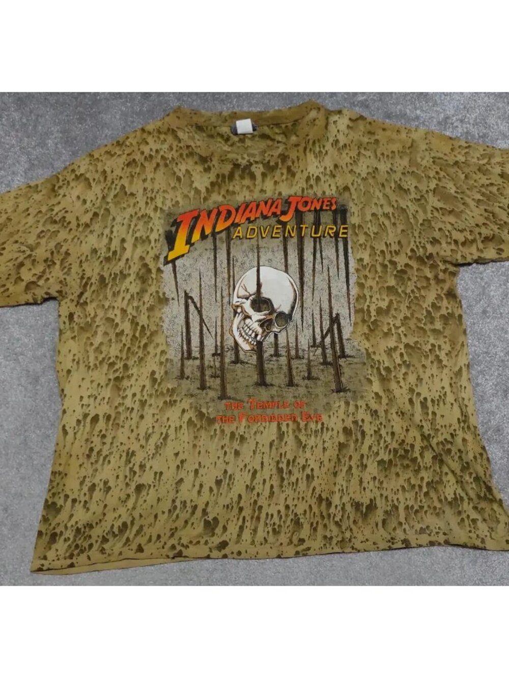 Vintage Indiana Jones Adventure T-Shirt Men's L/XL Brown Temple Of Forbidden Eve